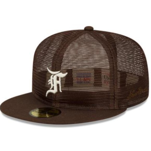 Men's New Era X Fear of God Brown Mesh 59FIFTY Fitted Hat Brown